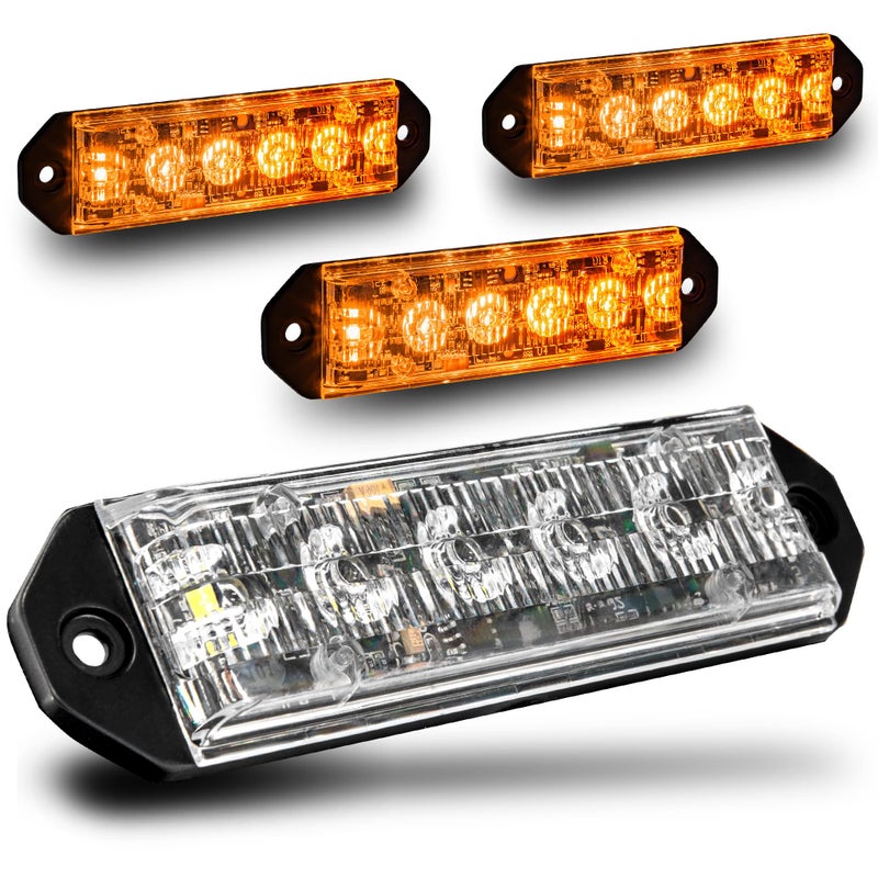 LAMPHUS 4pc PlanarFlash 6W Amber LED Surface Mount Police Grill Strobe Warning Lights [Sync-able Modes] Yellow 12V Grille Flashing Emergency Fire Lights for Snowplow Pilot Work Truck Vehicle - Image 1